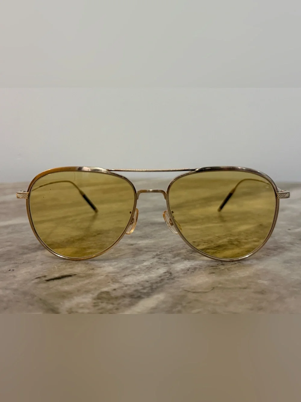 OLIVER PEOPLES TAKUMI Tk-3 Gold Tone Aviator Sunglasses Yellow Lenses Japanese